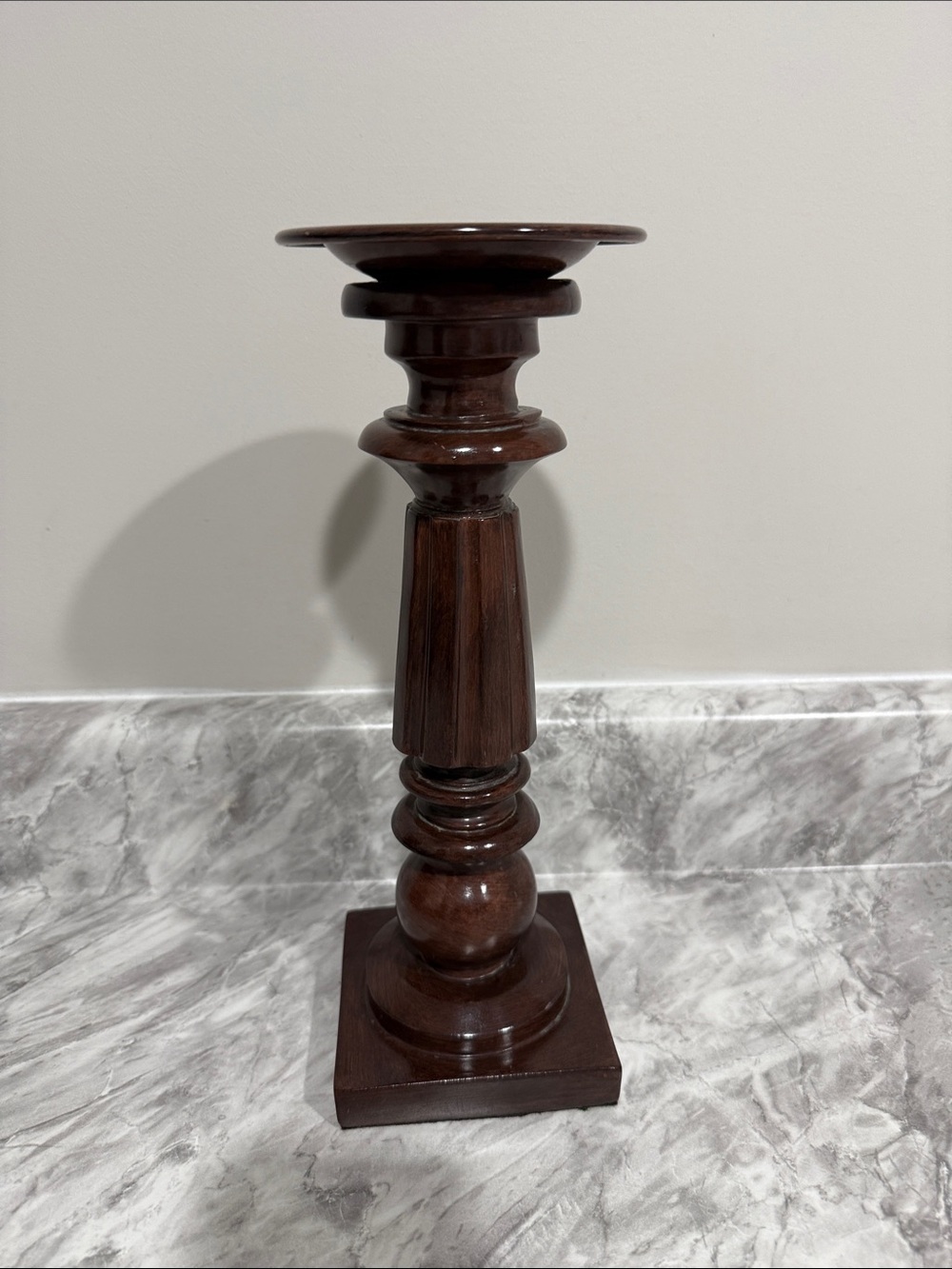 Vintage Tall Turned Pedestal Candlestick / Candle Holder – Dark Brown Finish